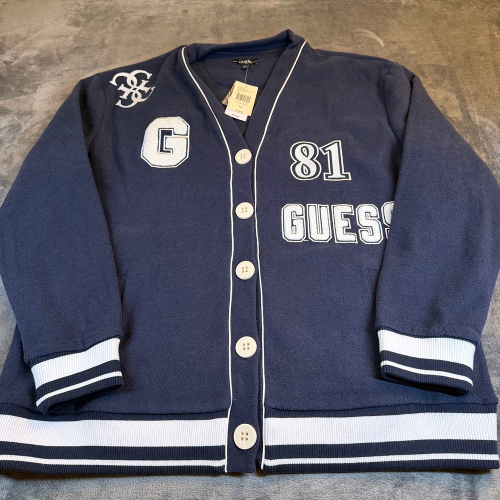 Guess Varsity Patchwork Button Down French Terry … - image 1